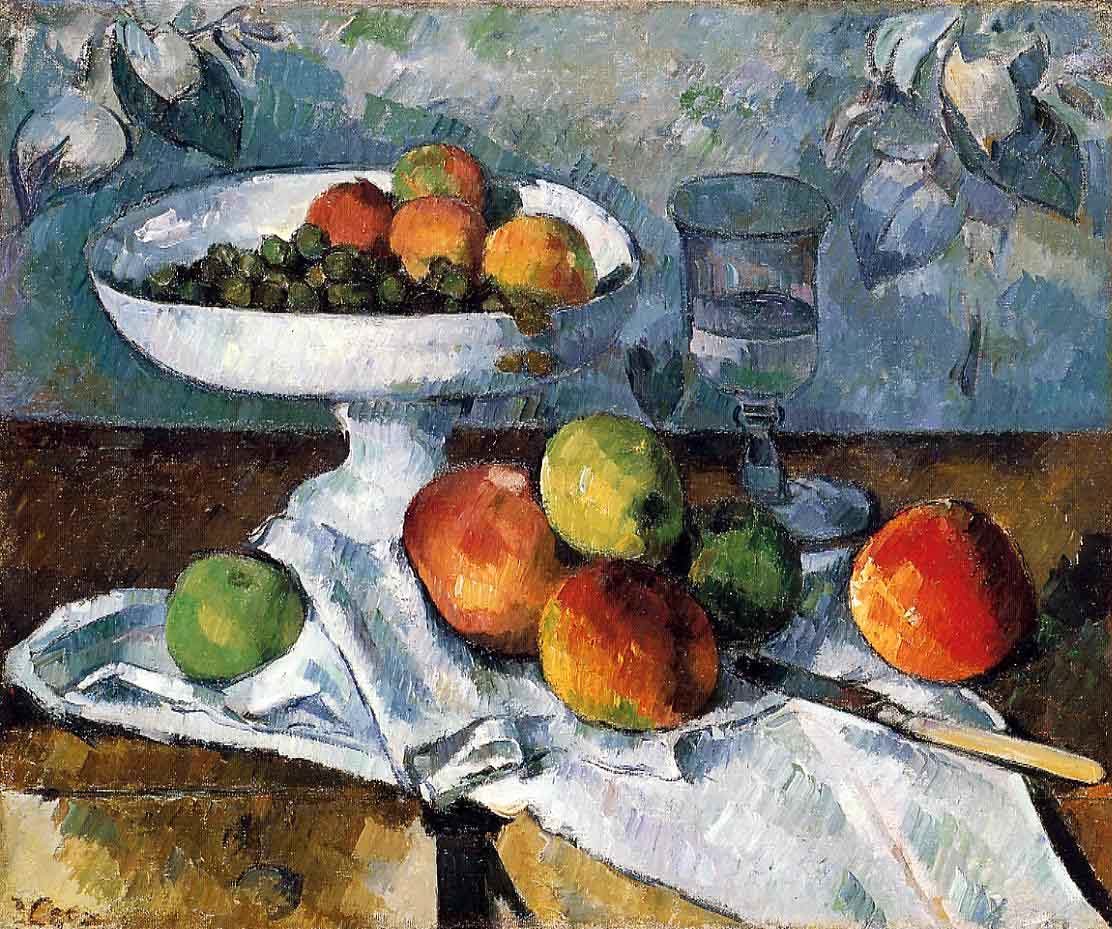 CEZANNE 1880 cezanne - Compotier, Glass and Apples (Still Life with Compotier). 1880. Oil on canvas